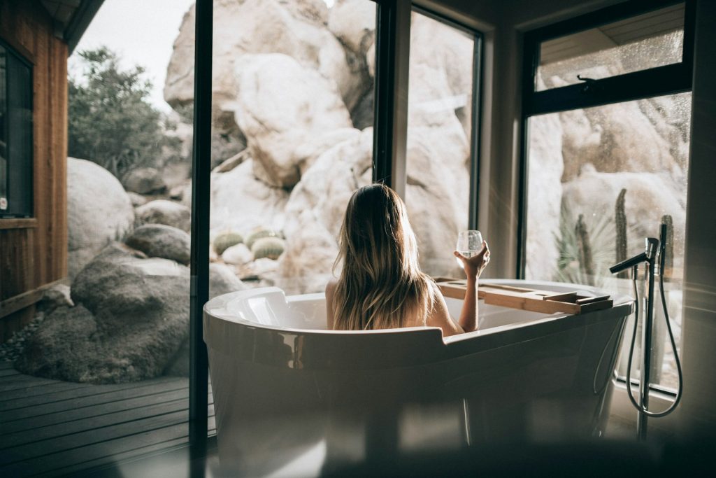 Relaxing in a bath before the wedding